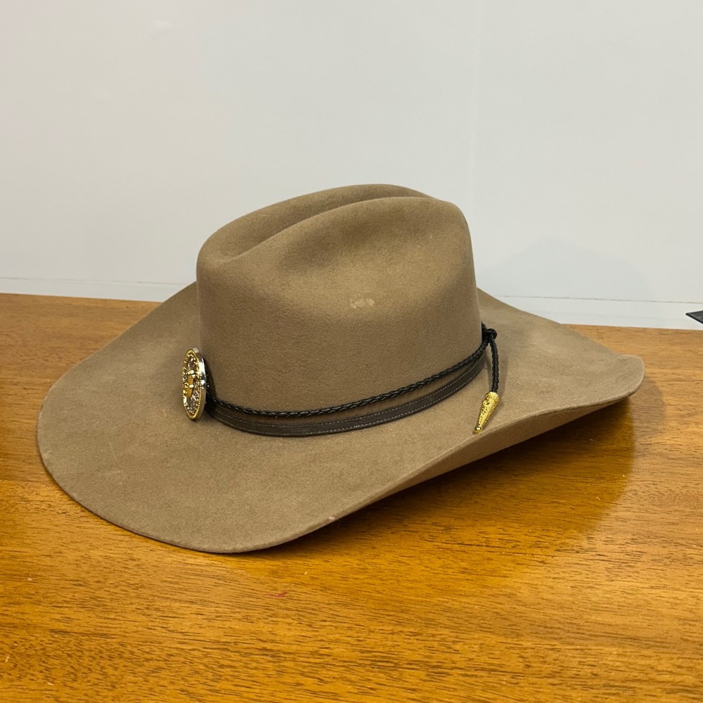 Justin Bent Rail 6X Tan Felt Cowboy Hat 7 1/4 Western Cattleman Crease J Concho - Picture 6 of 16